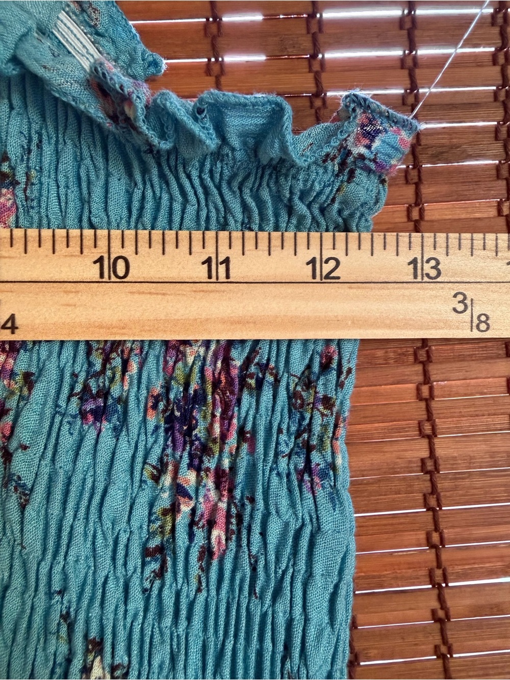 Vintage Angie Turquoise Floral Smocked Cottagecore Midi Dress M - Picture 5 of 9